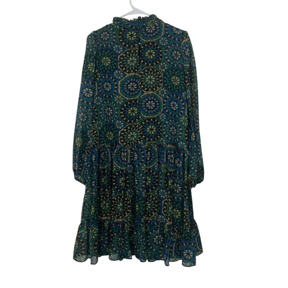 Julian Taylor Womens 14 Long Slee-Mock Neck Medallion Print Chiffon A Line Dress - Picture 12 of 16